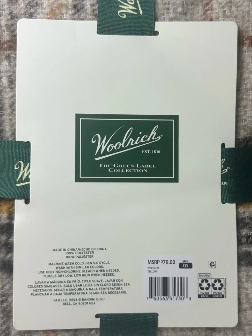 Woolrich Brushed Wrap Green Label One Size Yellow ( Beige Brown Rust Mustard )